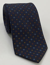 Sky Blue, Red, Burnt Orange & White on Midnight Blue Macclesfield Print Silk Bow Tie MCBT-276